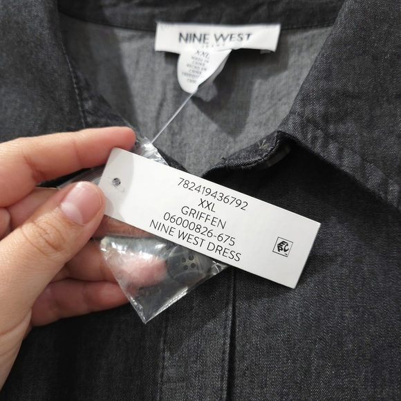 NINE WEST Classic Black Denim Fit And Flare Button-Up Long Sleeve Dress, XXL - Picture 7 of 15